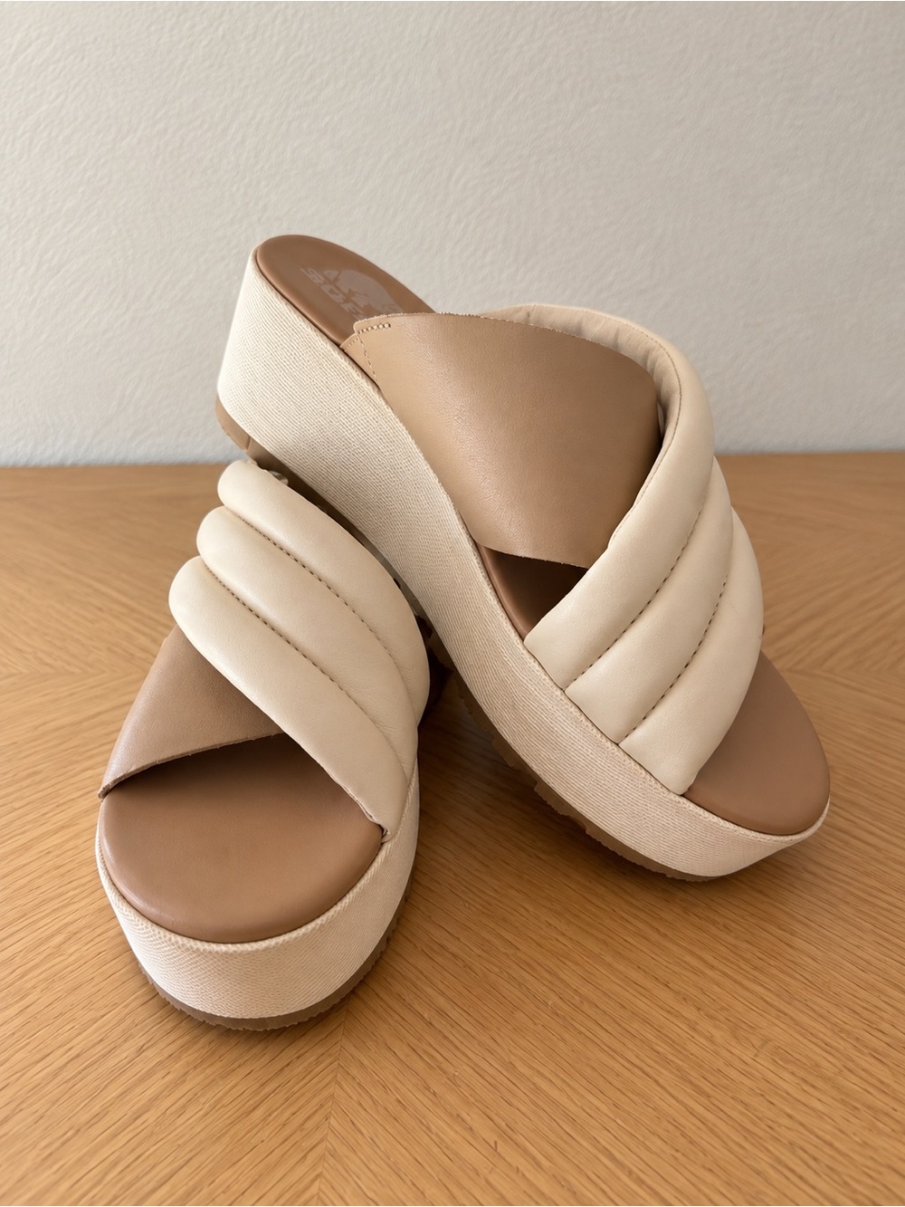 SOREL Cameron Flatform Mule Sandals - Chalk Beige - Size 7